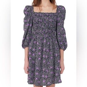 NWT Maje Rappa Floral Smocked Dress Size‎ 4 Above Knee Puff Sleeve Wedding Chic